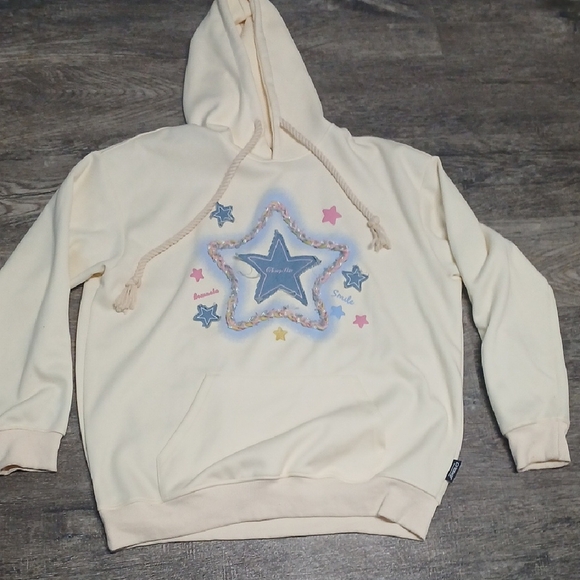 Cream Star Patch Hoodie, Pre-owned Excellent Conditions, Sz XL $37 - Picture 4 of 8